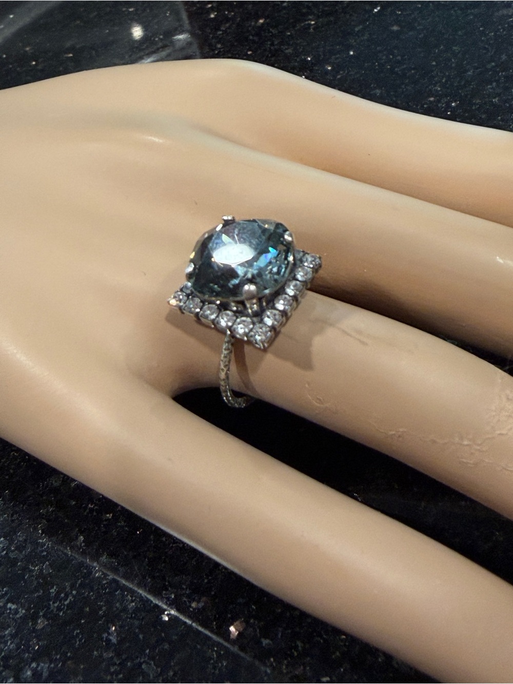 Crystal Square Halo Cocktail Ring - Silver Tone - Swarovski Center Stone - Picture 6 of 6